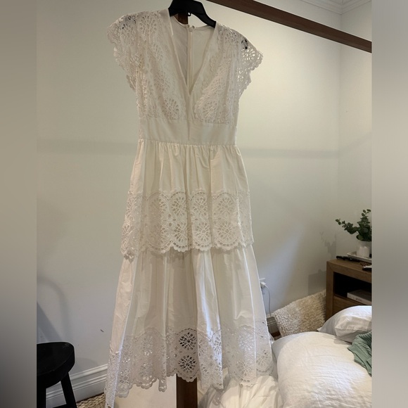 NWT LELA ROSE Embroidered Eyelet Poplin Tiered V-Neck Dress - Picture 5 of 6